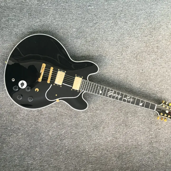 

Free shipping block semi hollow body black electric JAZZ guitar 335 new Guitars F hole flower block inlay high quality mahogany