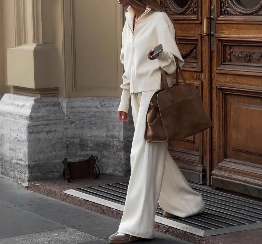 Женский костюм в городском стиле осень-зима 202 новейший однотонный на молнии с