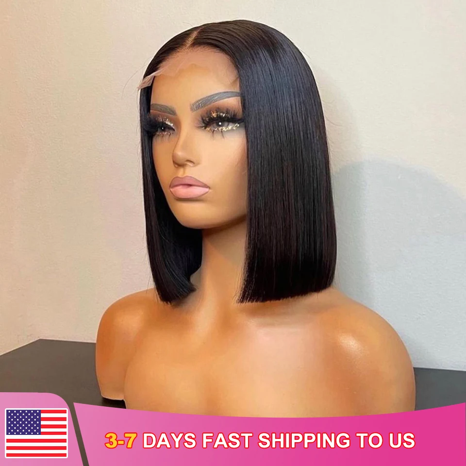 4x1 Short Bob Lace Brazilian Straight Wig 13x5x2 T Part Bob Lace Human Hair Wigs for Black Women Pre Plucked Remy Lace Part Wigs