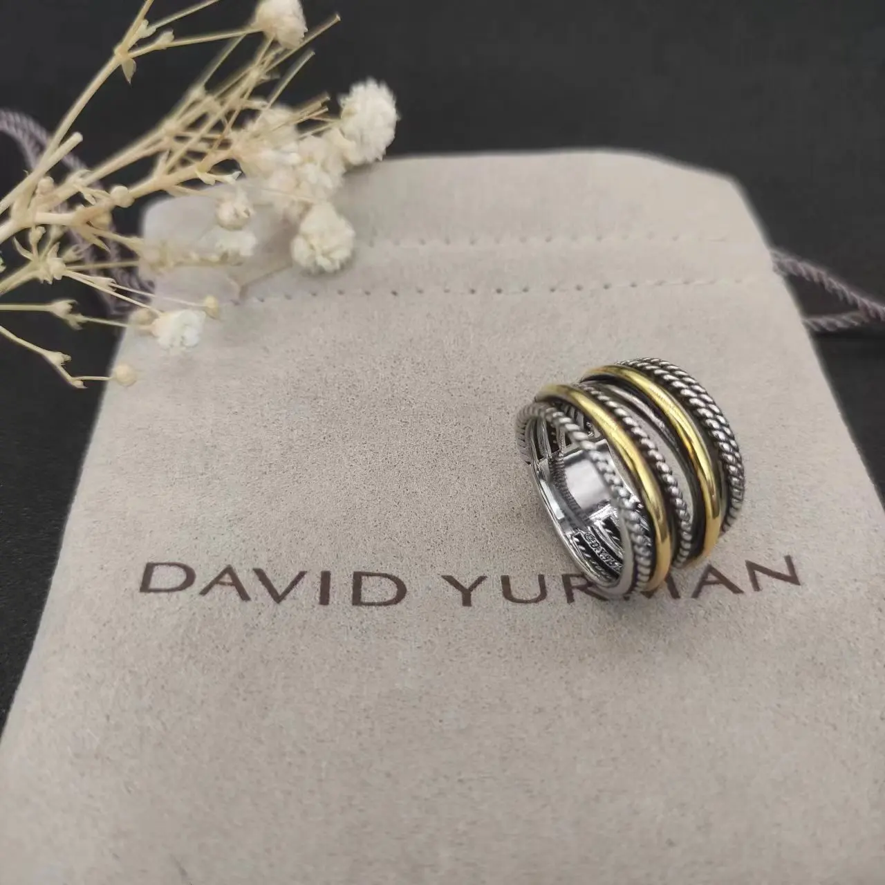 May High Quality DY Wholesale Twisted Wire Silver Plated Two-Tone Ring Gifts For Men And Women