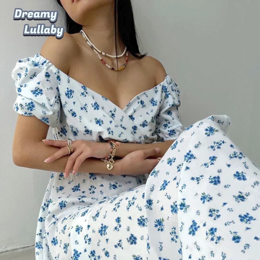 

DreamLullaby Women's Summer Chiffon Elegant Floral Print Vintage Long Maxi Dress with Side Slits Sexy Summer Dresses for Women