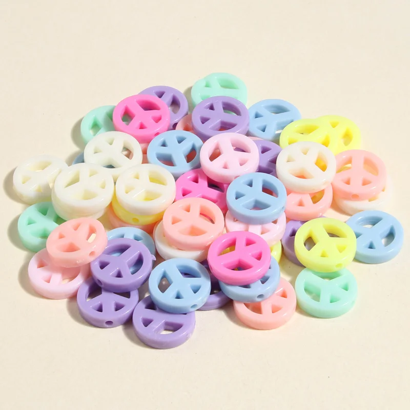 

50pcs 14.5mm Random Mixed Candy Color Acrylic Peace Symbol Beads Charms Loose Spacer Beads For DIY Jewelry Bracelet Necklace