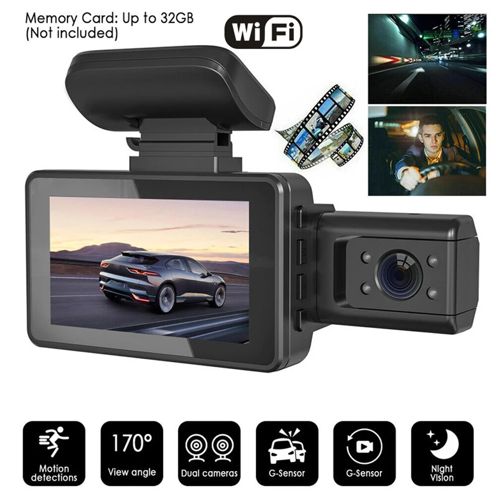 Car 1296P  Dash Cam Wifi USB 2 In 1170 Degree Wide Angle Dash Camera High Definition Infrared Night Vision Parking Monitoring