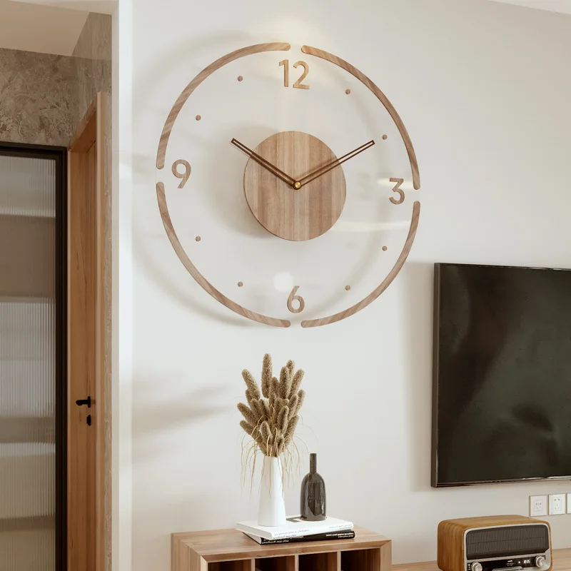 

Современные часы для домашнего декора, настенные часы для гостиной, Новые Креативные бесшумные минималистичные кварцевые часы из массива дерева в скандинавском стиле