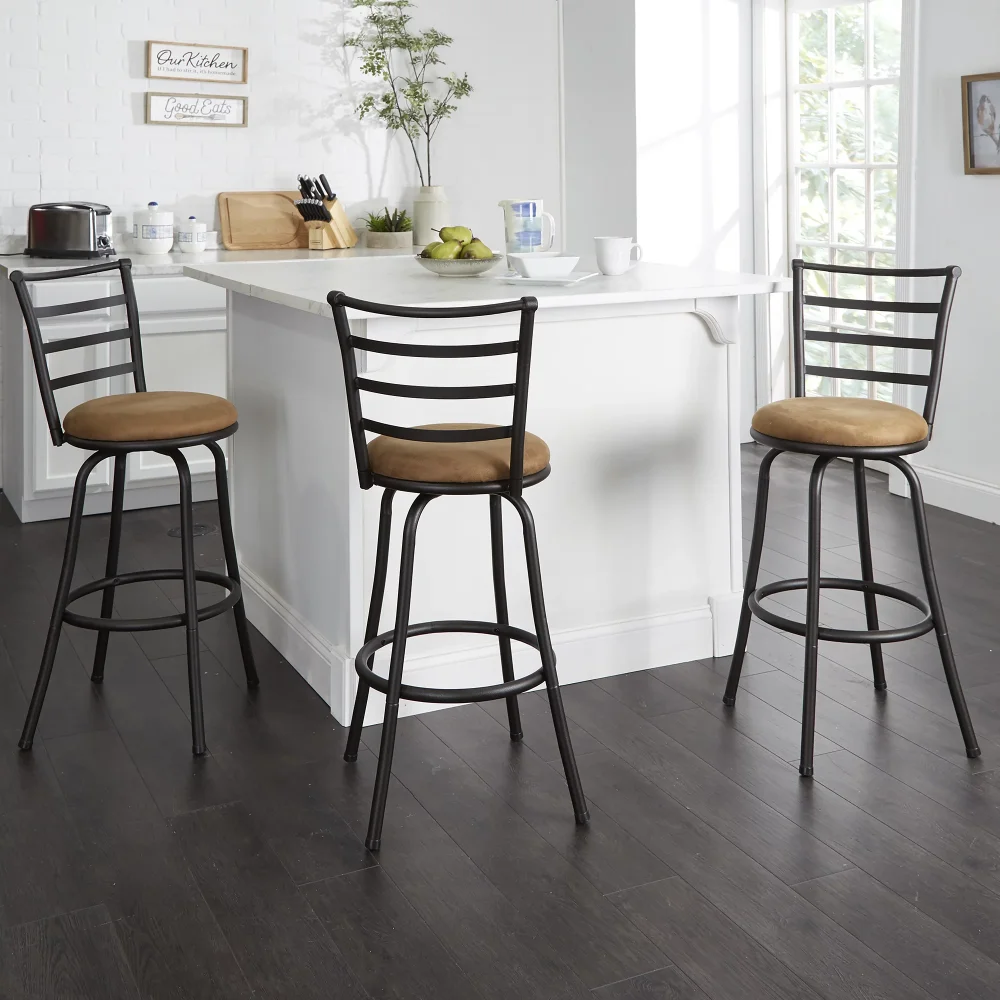 

Mainstays 3 Pack Adjustable 24" or 29" Bronze Ladder Back Swivel Barstool, Tan Microfiber Seat Counter Stool