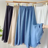 Spring Summer Vintage Cotton Linen Skirt Women 2022 Female Elastic High Waist Solid Color Midi Long Skirt saia feminina