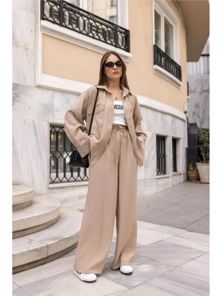 Комплект из двух предметов женский однотонный рубашка с длинным рукавом и брюки