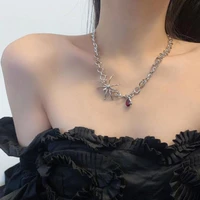 2022 fashion vintage personality red crystal pendant necklace creative silver color spider necklace ladies party jewelry gift