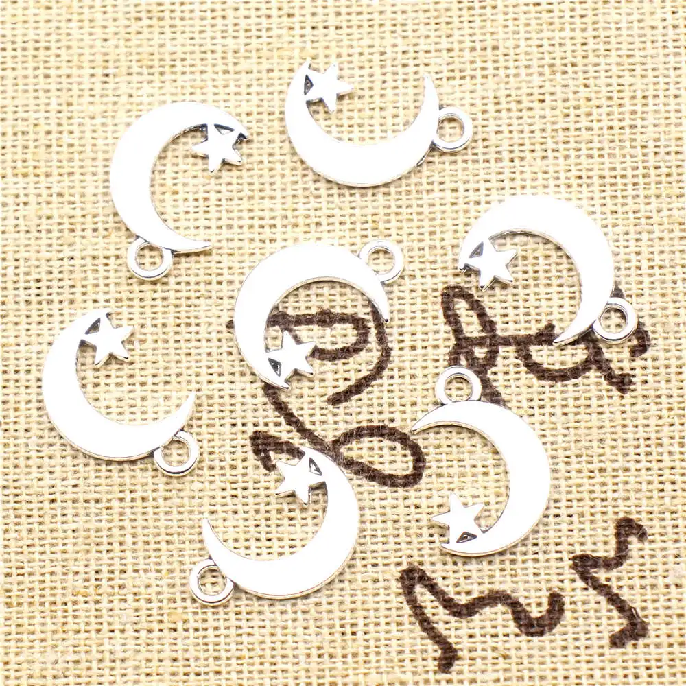 Подвески в виде звезд и Луны, серебро 11 х17 мм, 20 шт.