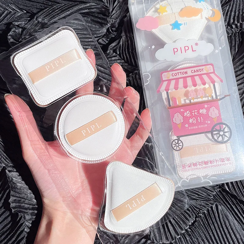 

3pcs/set Candy Makeup Contton Sponge Puff Dry Wet Dual Liquid Foundation Smooth Powder Cosmetic Puff Round Square Triangle Shape