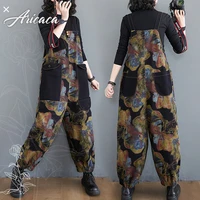 aricaca high quality women m 2xl oversize flower printed jumpsuits women new style fashion denim jumpsuits
