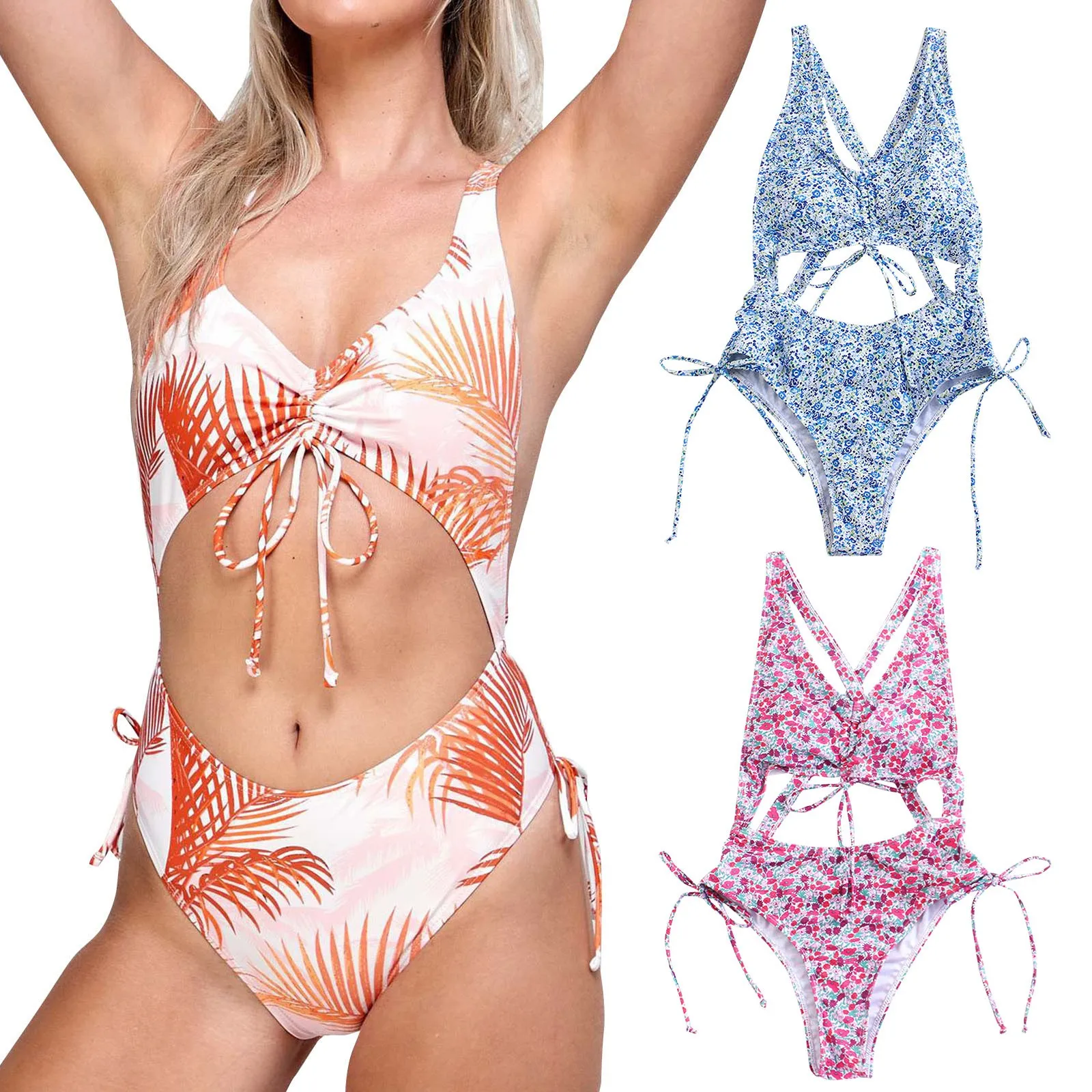 

Summer Women's Retro Printed Swimsuit Fashion Swimsuit Beach Bikini Sexy Blue Bikini Yellow Bikini