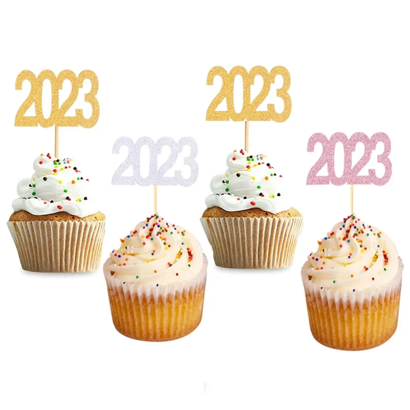 

12pcs 2023 Cake Topper Hello 2023 Cupcake Toppers Happy New Year Party Decoration Supply Christmas Cake Decor Baking Accessories