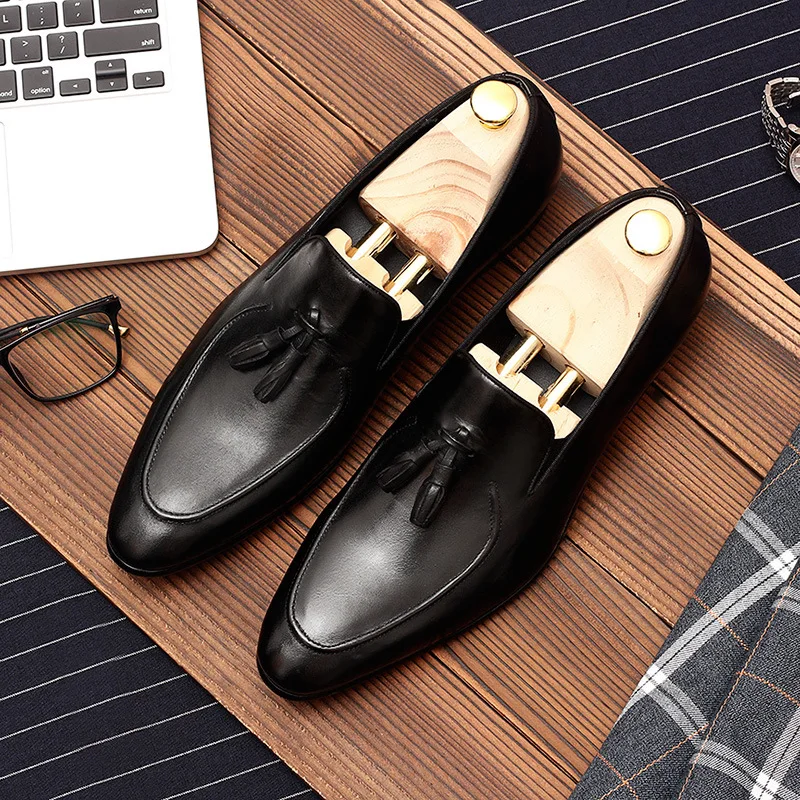 

Leather shoes men's 2022 top layer cowhide handmade leather shoes fashion all-match leather British style set feet men's shoes