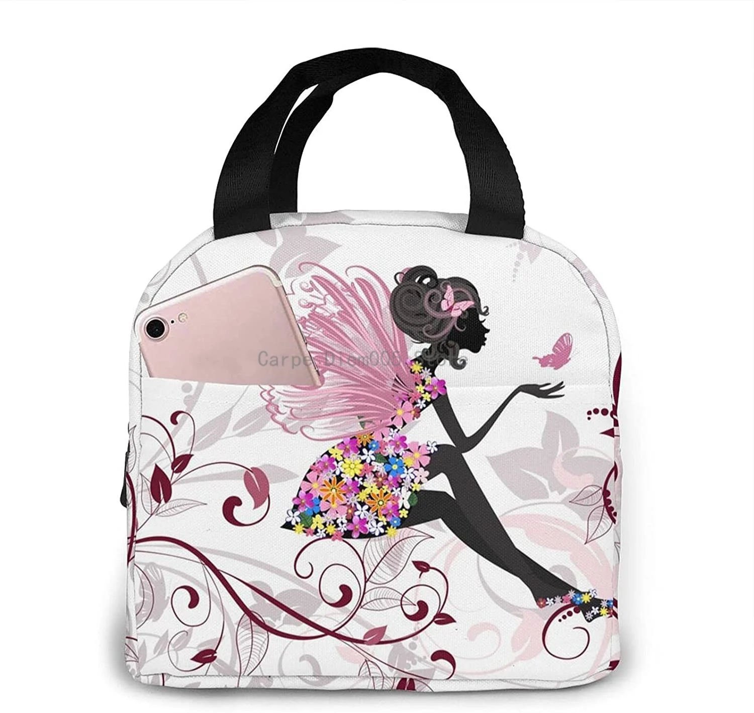 

Flower Fairy With Butterfly Lunch Bags for Women Men Insulated Fashionable Lunch Box Large Capacity Tote Bag
