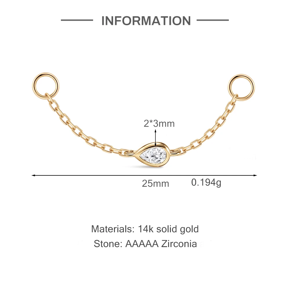 Фото Серьга-цепочка CANNER 1 шт. из цельного золота 14K с кисточкой и фианитами, минималистичная, для пирсинга хеликса, трагуса, конча, подарок для женщин №4