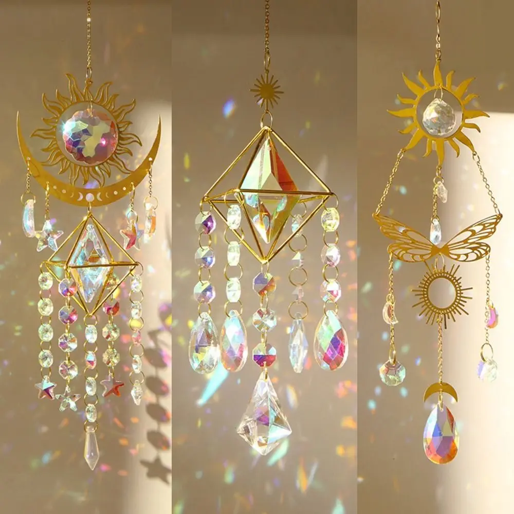 Солнце Луна Звезда Кристалл Ловец Солнца Радужная Призма Витражи Подвесные