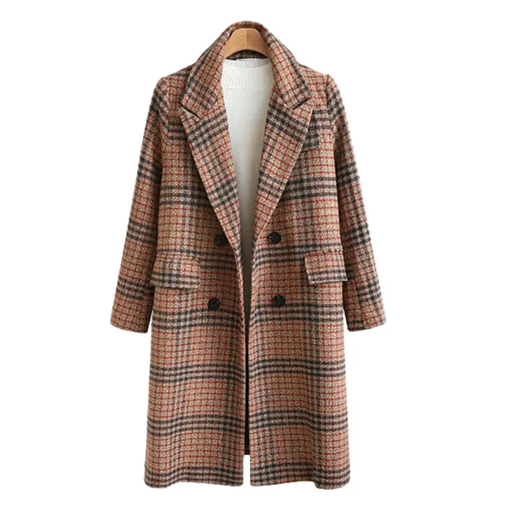 

Autumn and winter clothing New women's clothing British style Large loose medium long plaid woolen coat Woolen coat