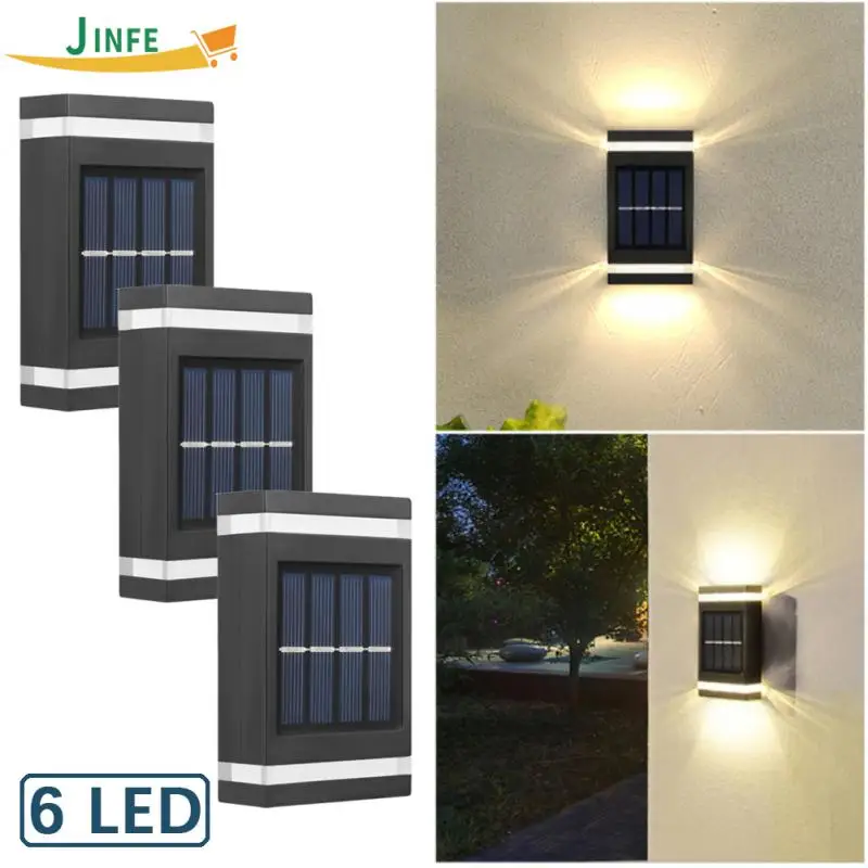 

6 светодиодный настенный светильник на солнечных батареях наружное водонепроницаемое светящееся освещение вверх и вниз, украшение для сад...