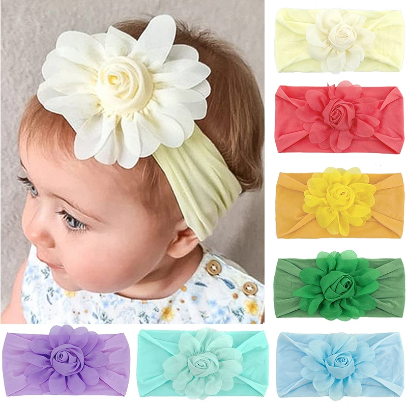 

Baby Girl Flower Headbands Sweet Kids Girls Boys Hairbands Infant Newborn Nylon Floral Headwraps Chiffon Headwear Photo Props