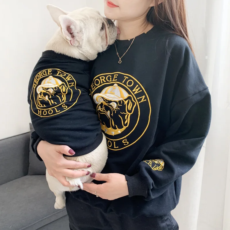 

French Bulldog Embroidered Cotton Sweatshirt Parent-child Clothing Pet Owner Same Style Clothes For Small Cats Dogs Chihuahua