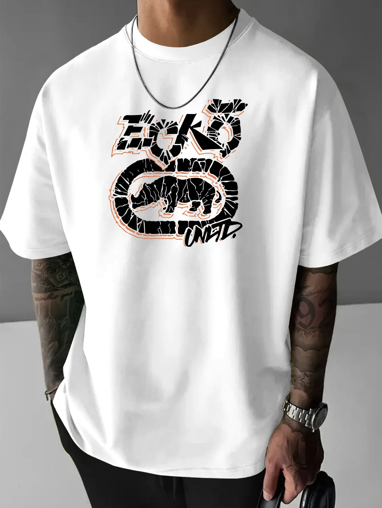 Фото Мужская повседневная свободная футболка Ecko Rhino Print из чистого хлопка, летняя модная дышащая футболка с круглым вырезом и короткими рукавами №1