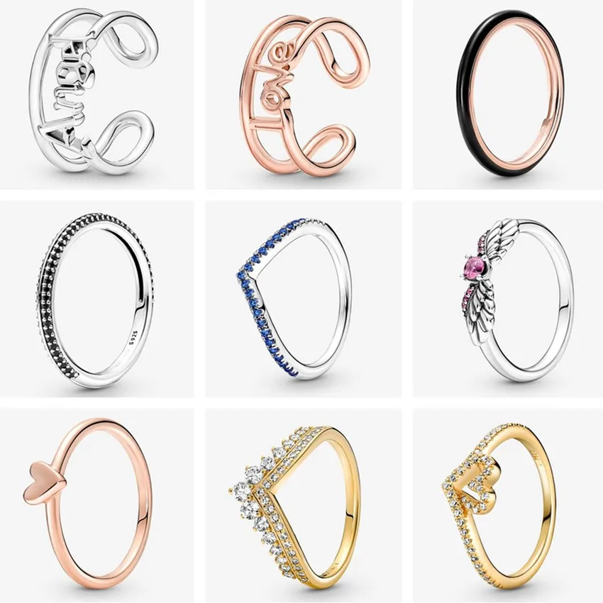 

Authentic 925 Sterling Silver Sparkling Angel Wings Timeless Wish Heart Ring For Women Wedding Party Europe Fashion Jewelry