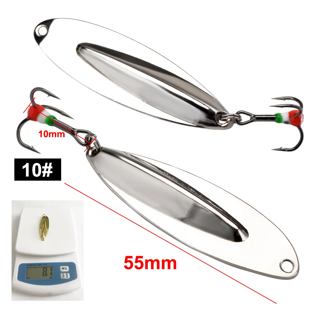 

FTK 3pcs Ice Fishing Lure Spoon 8g 55mm Gold/Silver Allumen Fishing Swimbait Carp Fishing Bait Treble Hook 10# Bass Hard Lures