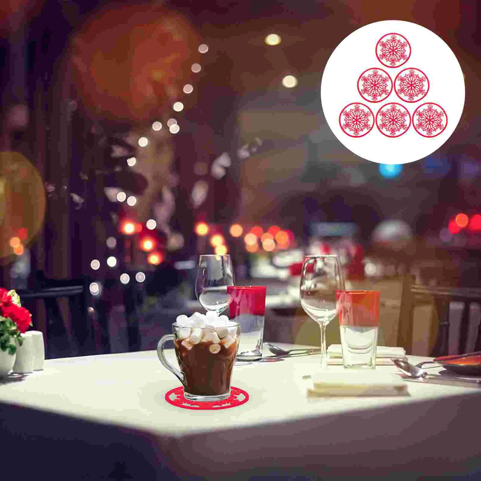 

Christmas Coasters Coaster Felt Snowflake Cup Mat Holiday Trivets Red Decor Placemats Table Bar Drink Dining Pads Mug Home Round