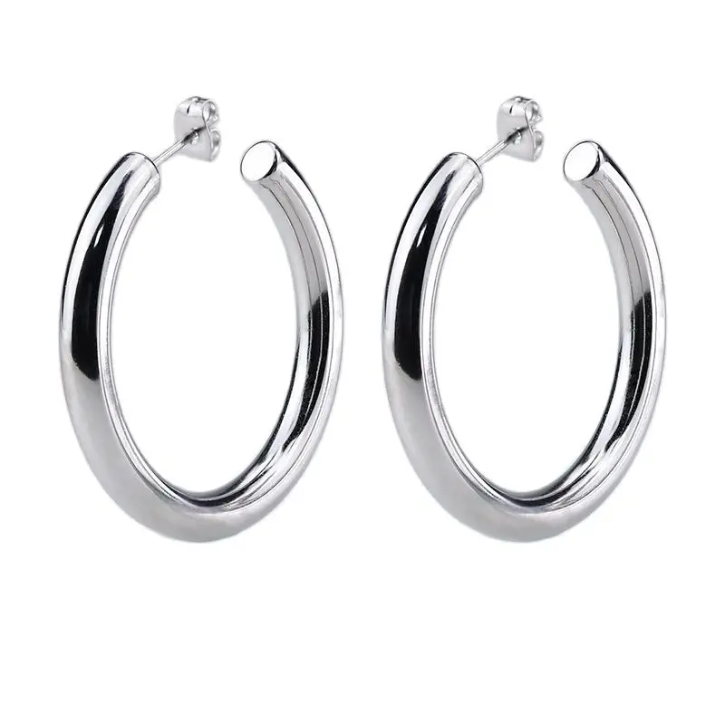 

Fashion 925 Silve Design Gold Simple Titanium Steel Round Hollow Wire Thick Hoop Earrings Women 's Jewelry Accessories Gift