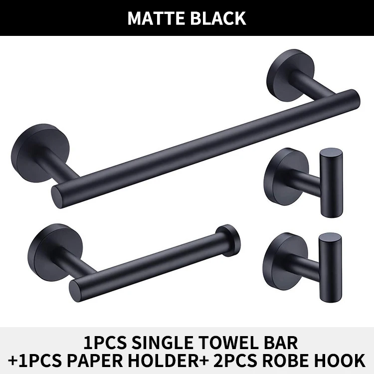 

Stainless Steel SUS 304 Bathroom Wall Mounted Matter Black Towel Shelf Toliet Paper Holder Bath Towel Hook Hardware Set