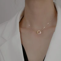 trendy gold color silver color round double circle zircon necklace pendant butterfly clavicle chain for women party gift choker