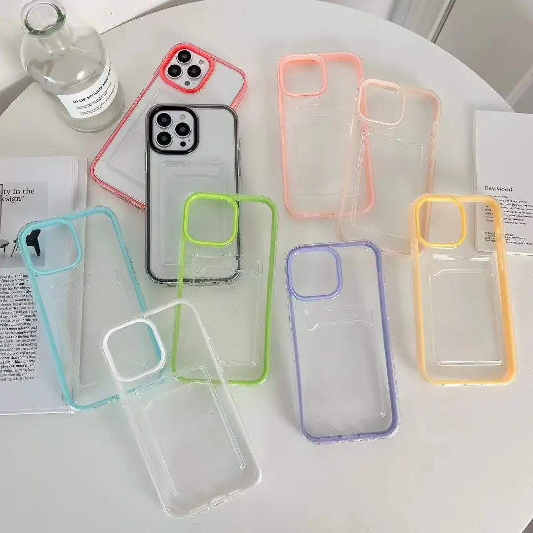 

10pcs Colorful Transparent Card Slot Bag Clear Soft Wallet Case for iPhone 14 13 12 Pro Max Plus 11 X XS XR 8 7 Back Cover
