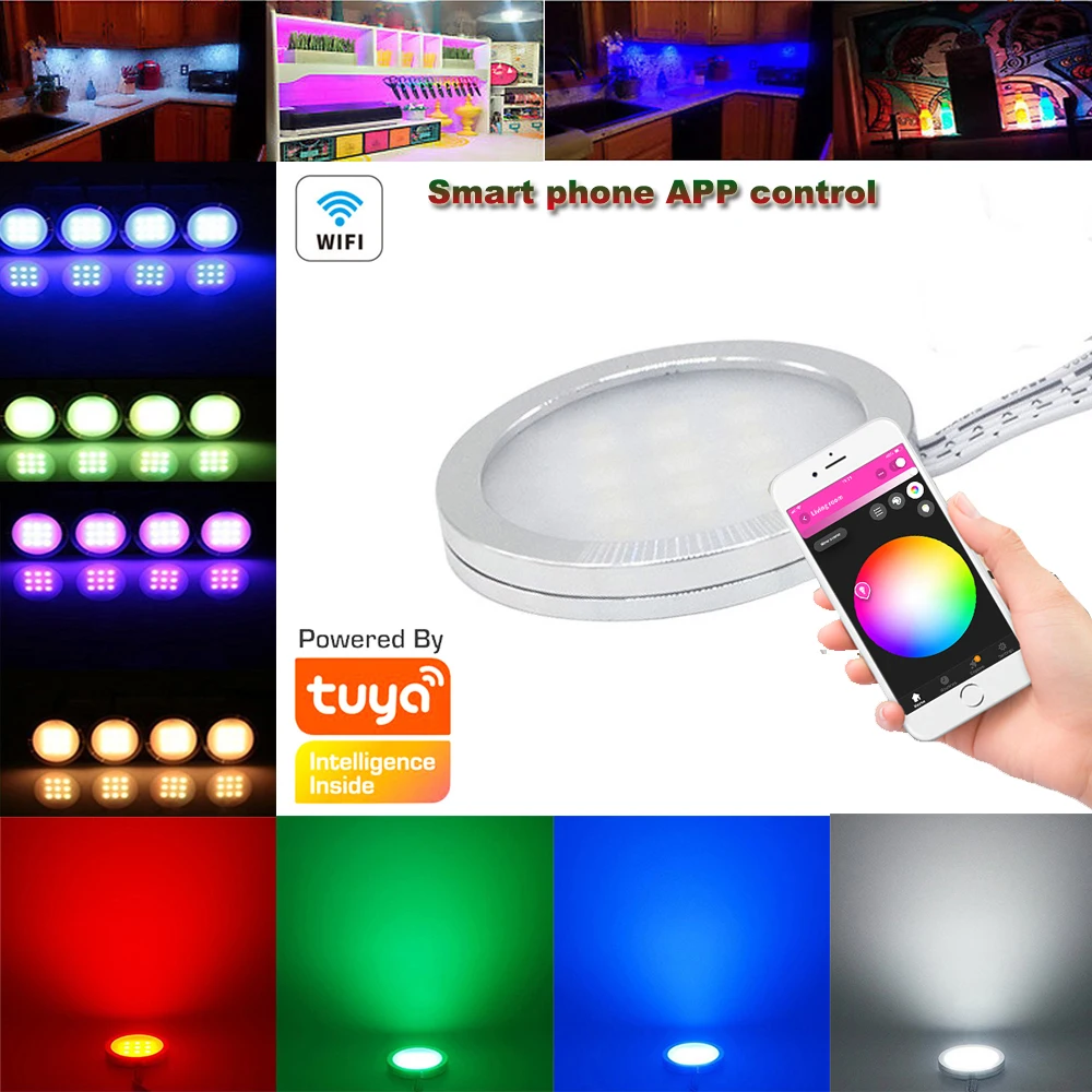 wifi tuya app remote control rgb led under cabinet lights dimming kitchen counter furniture lighting kit for alexa google home free global shipping