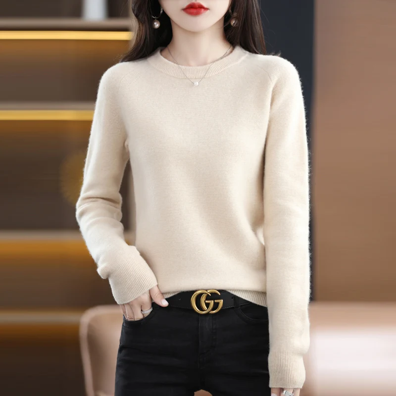 

Round Neck Pure Wool Sweater In Autumn And Winter New Women's Slim Versatile Sweater Pullover Long Sleeve Knit Bottoming Shirt