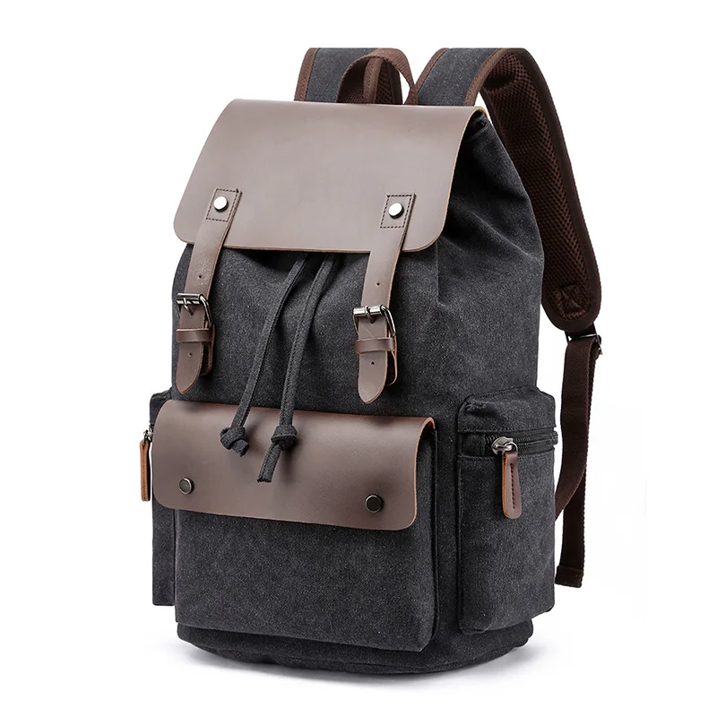 

Men's computer backpack Solid casual breathable canvas casual bag