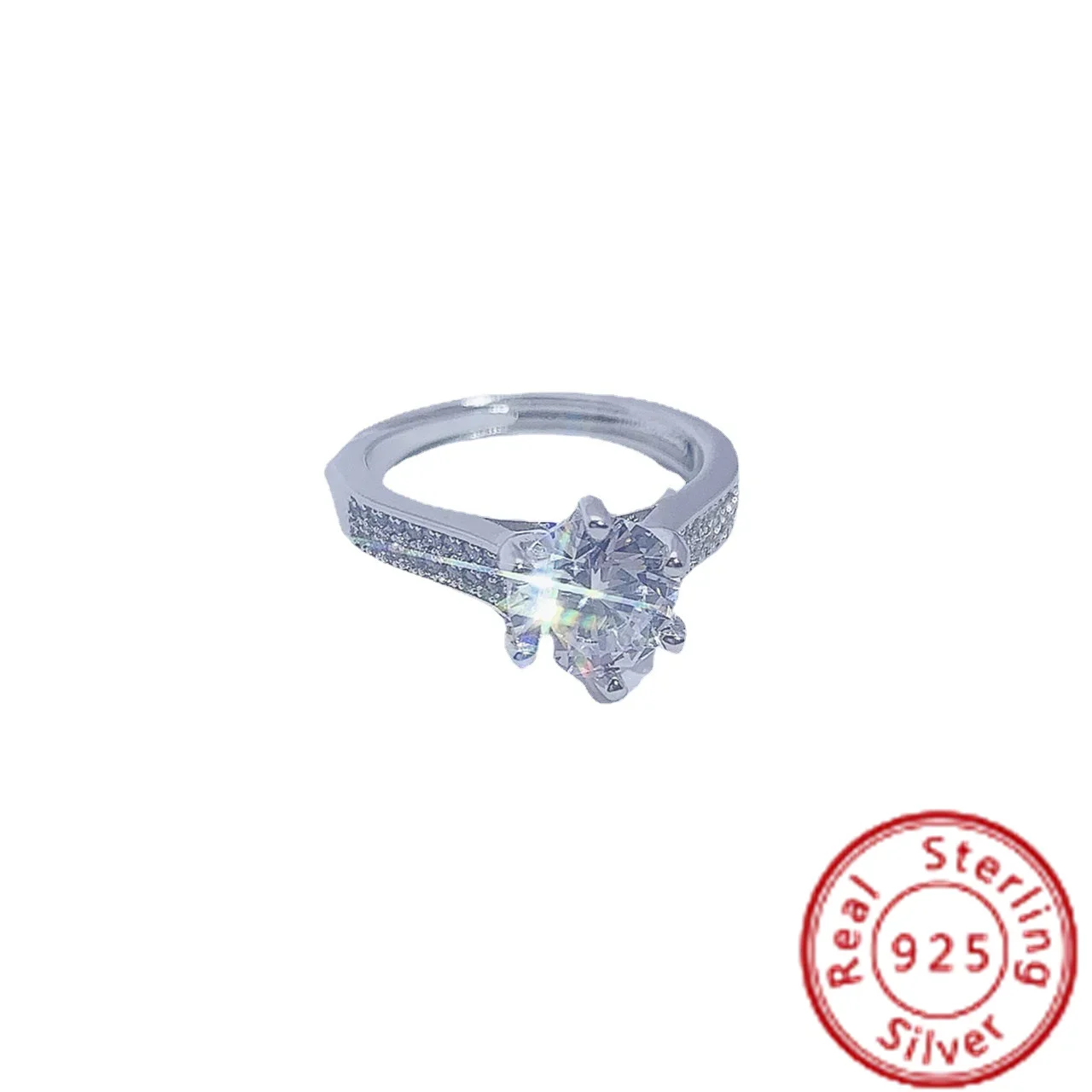 

S925 Sterling Silver Plated with Pt950 Platinum Eight Hearts Eight Arrows Mosang Diamond Half Wall Jiangshan Ring Female