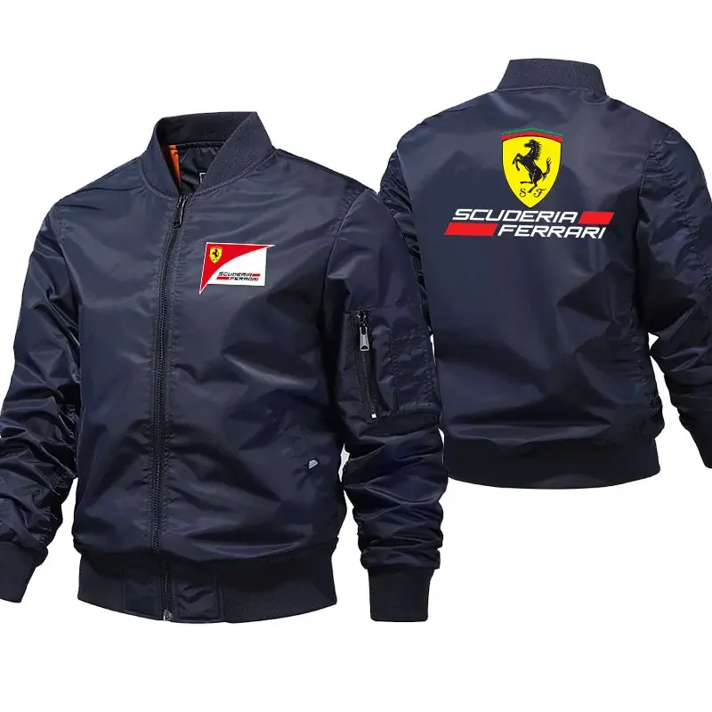 

Luxury Ferrari Pattern Pilot Coat Short Fit Mock Neck Men's Vintage Embroidery Baseball Jacket Winter Warm Jackets