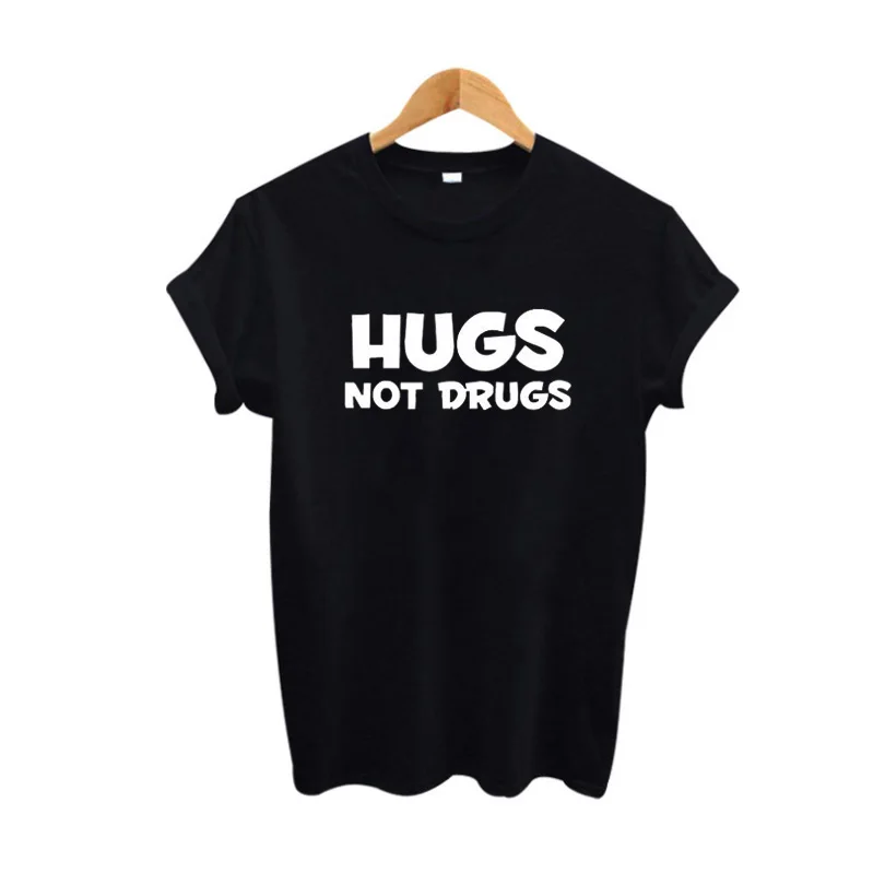 

Женские топы, Забавные футболки, черная хипстерская женская футболка Tumblr, Camisetas Mujer Hugs Not Drug, футболка в стиле панк