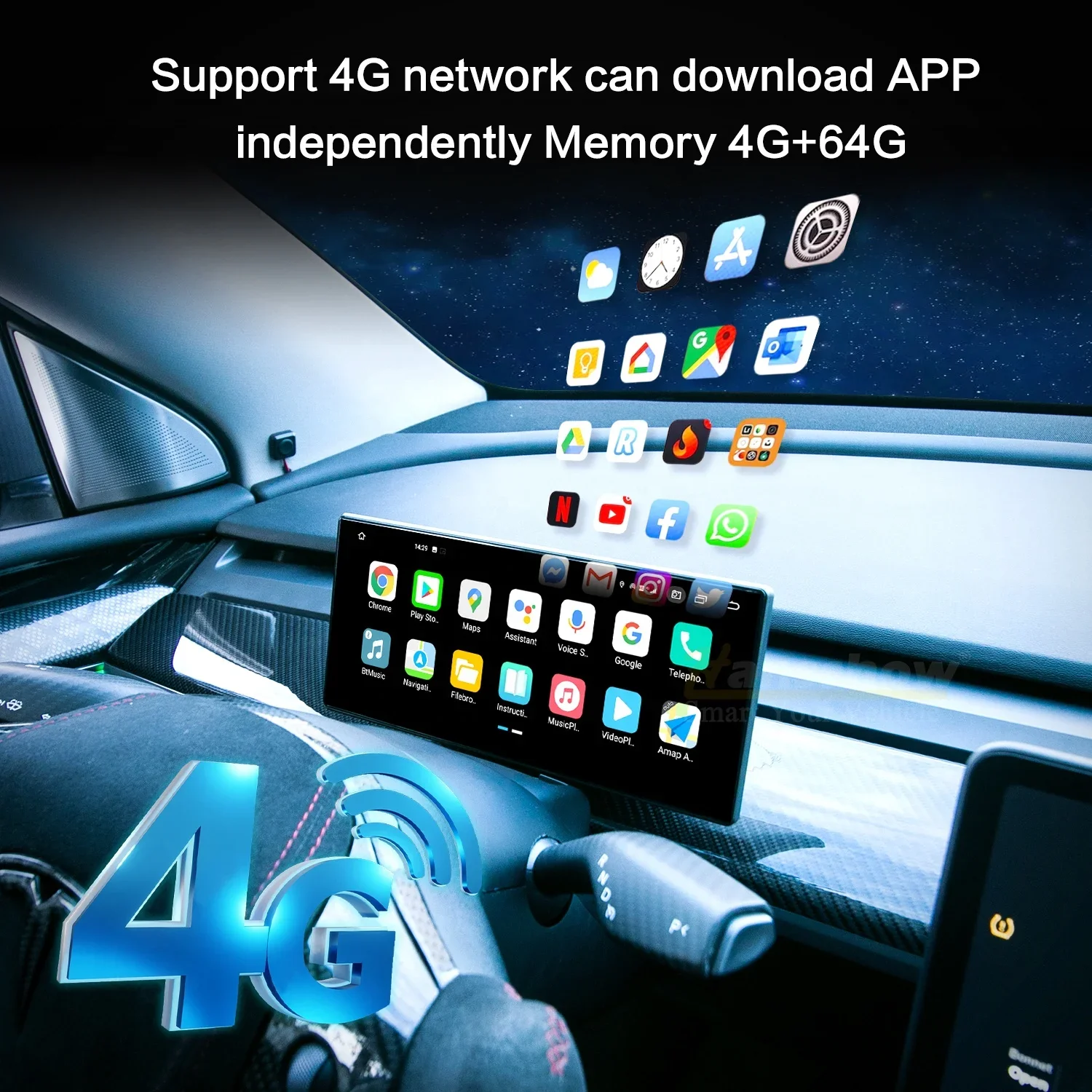 Hansshow Model 3/Y Беспроводной Apple Carplay Android Auto Wi Fi 4G Голосовой помощник Экран дисплея для