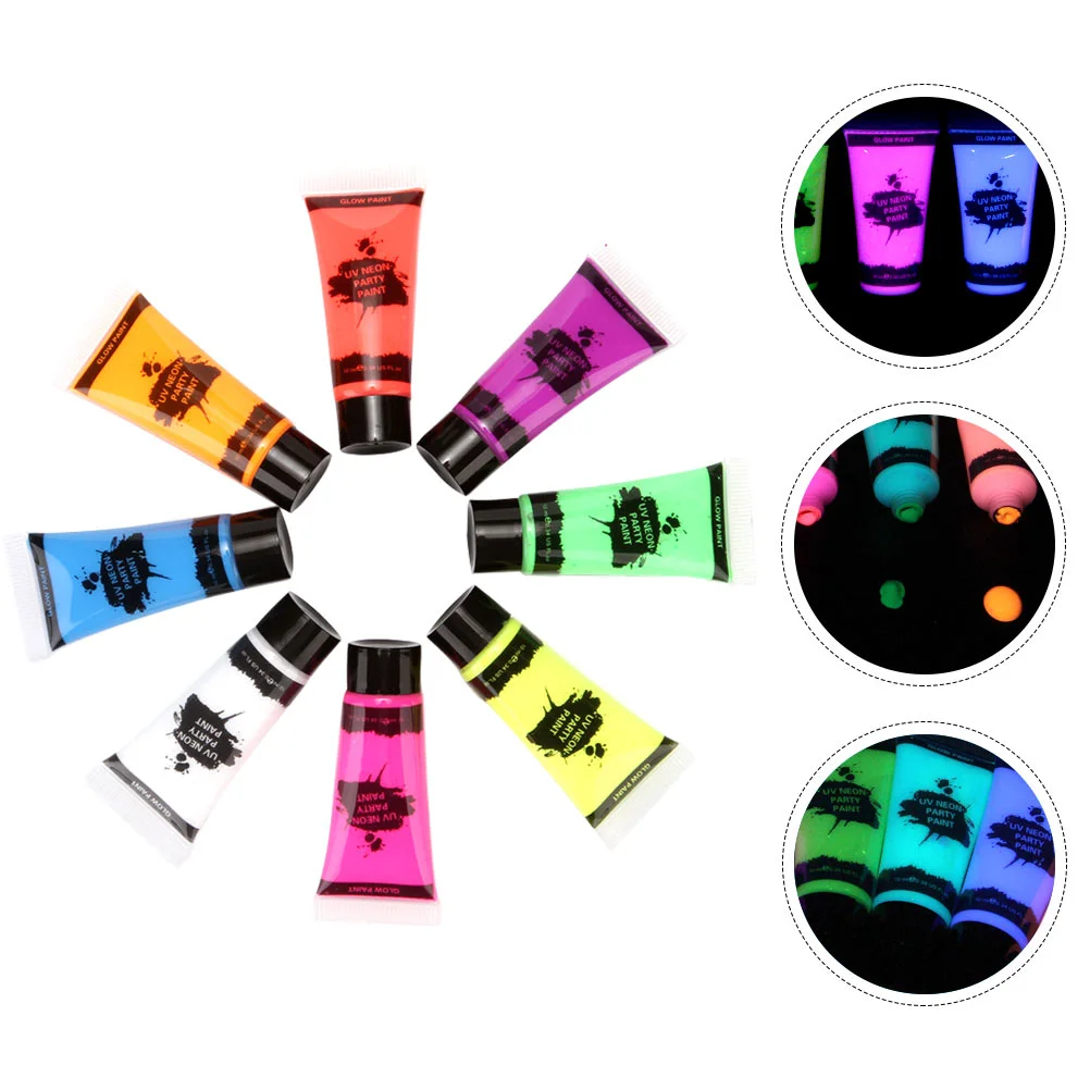 

8pcs 10ml Colorful Glow in The Dark Face Paints Funny Light Luminous Bodypaint
