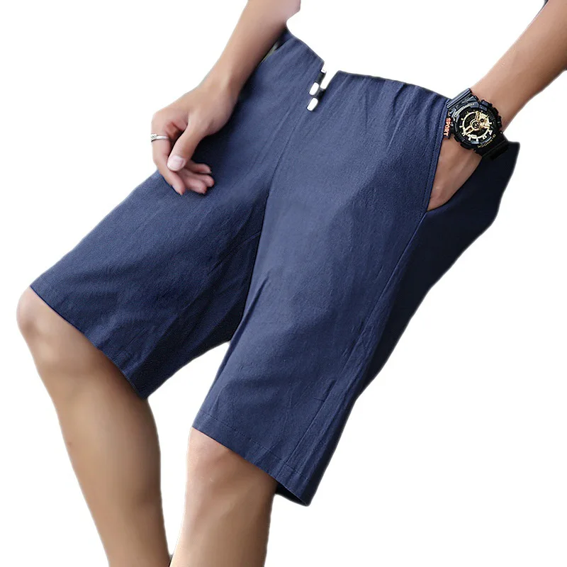 Men's Shorts Hot Summer Casual Linen Fashion Style Boardshort Bermuda Male Drawstring Elastic Waist Breeches Beach Shorts