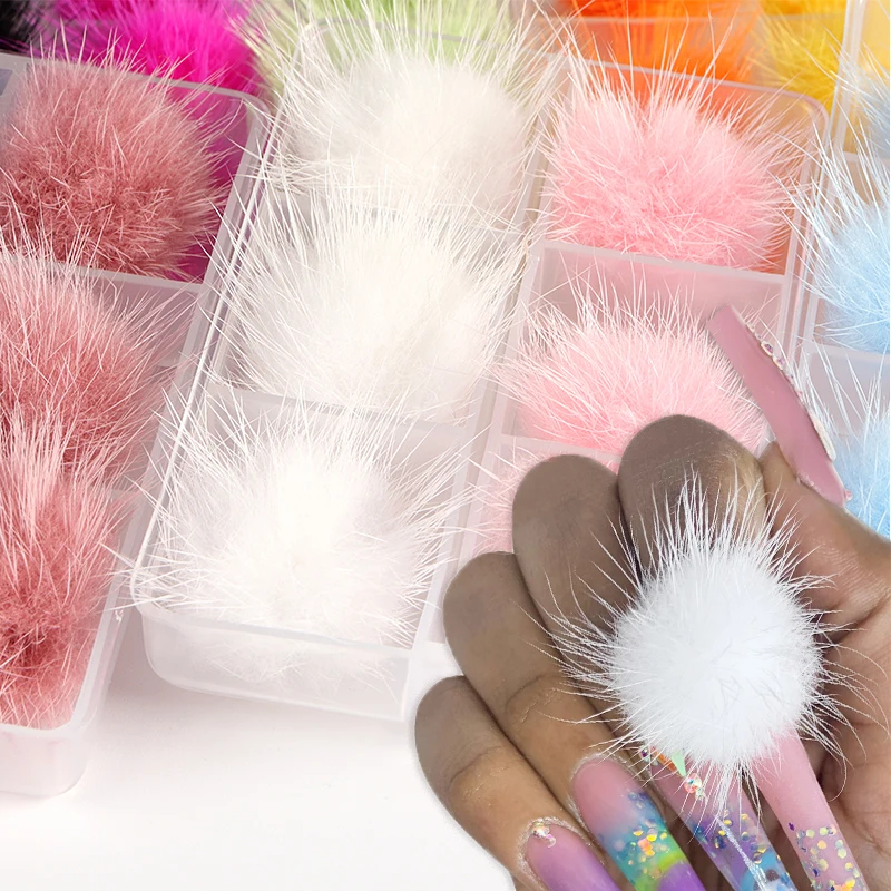 

6pcs Detachable Magnetic Fluffy Plush Ball For Nail Art Decorations Pom Poms Manicure Kawaii Soft Hairball Design Nail Accessory