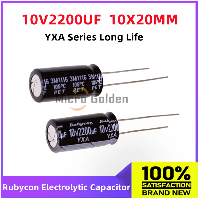 

(10pcs) Rubycon Imported Electrolytic Capacitor 10V2200UF 10X20MM Japanese Ruby YXA Series Long Life Capacitance 2200UF 10V