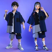 kid kpop hip hop clothing contrasting colors oversized shirt top summer casual shorts for girl boy jazz dance costume clothes