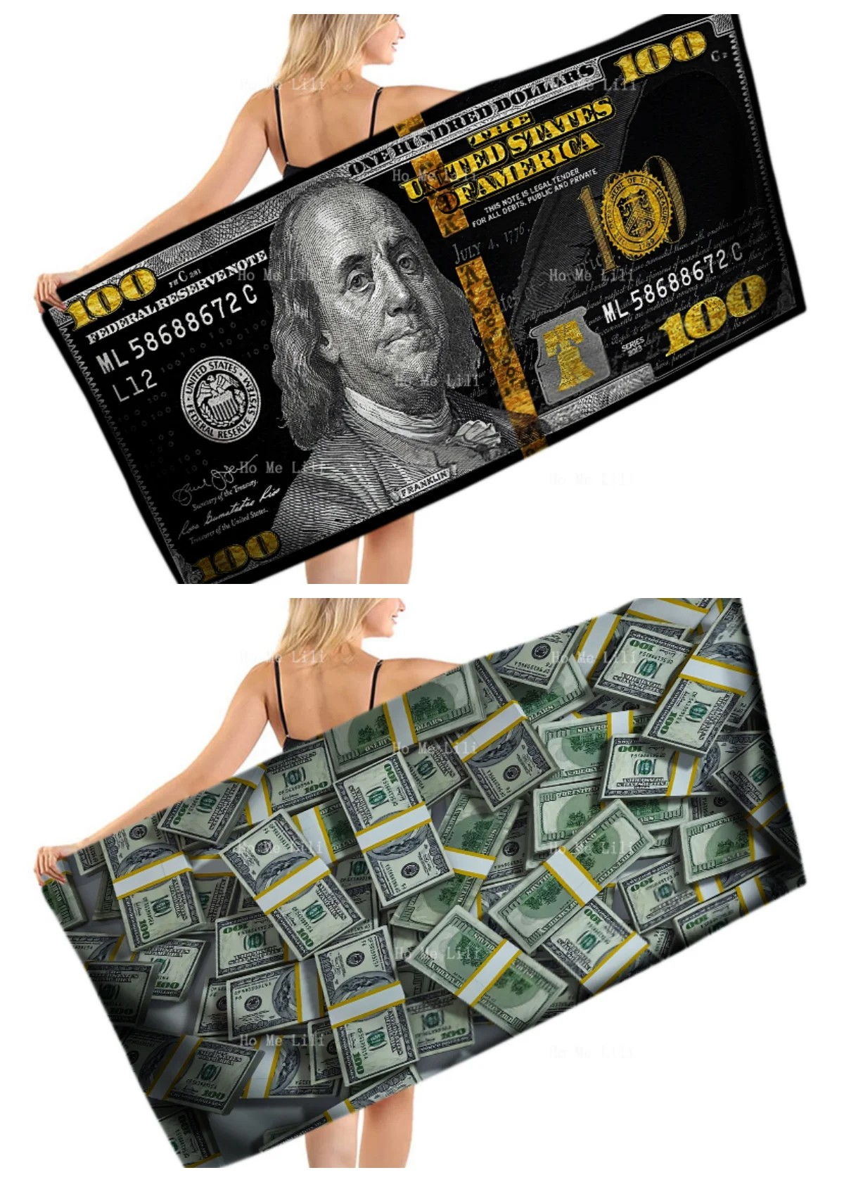 

Художественная картина с изображением портрета Председателя-основателя Бенджамина Франклина на спортивном полотенце с изображением банкнота 100 доллара