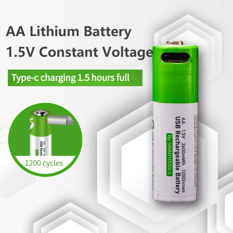 1.5V AA 2600mWh Rechargeable Lithium Battery Quick Charging Type-C Port Electric Toy Remote Control Pilha Usb Recarregavel