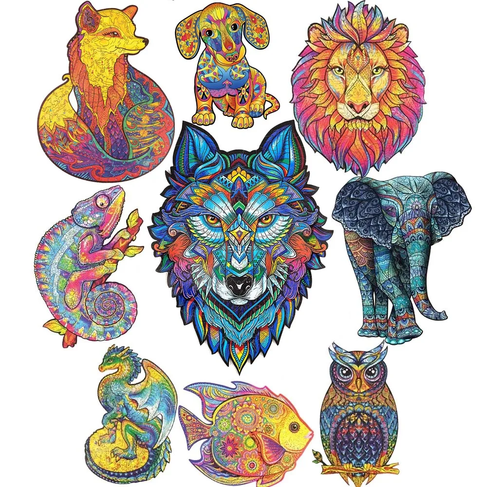 

Новые деревянные пазлы-животные, картинки для фотографий, уникальная форма, пазл с львом, 3D деревянные головоломки, подарки 2022, 300 шт., деревя...