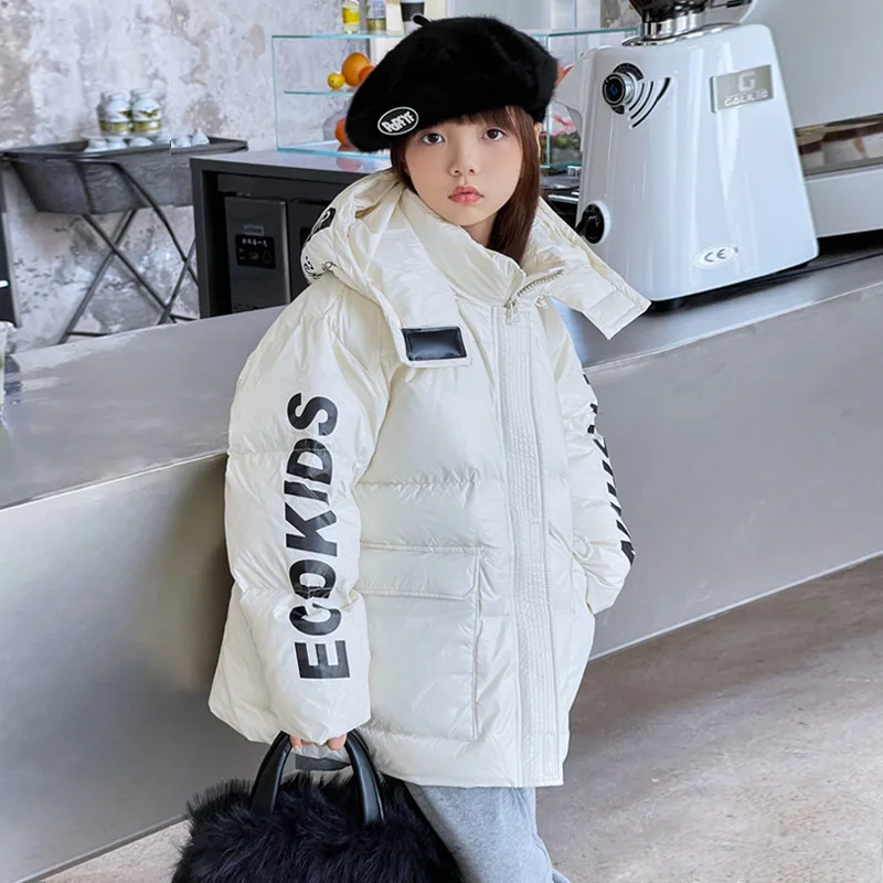 

Girls Winter White Down Jackets Korean Girl Fashion Outerwear 8 10 12 Years Old