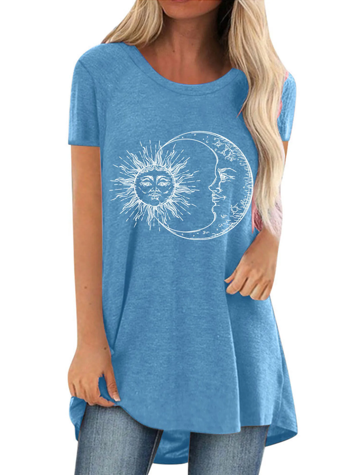 

Женская футболка с коротким рукавом и круглым вырезом, свободного покроя